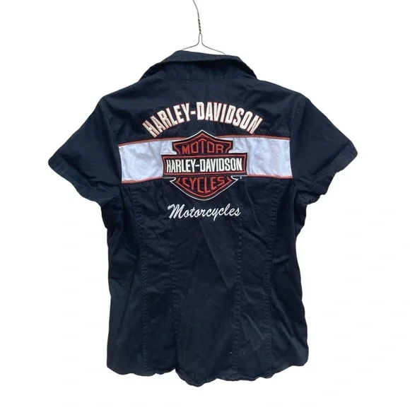 Harley Davidson Embroidered Zip Up Garage Shop Shirt - Picture 2 of 3